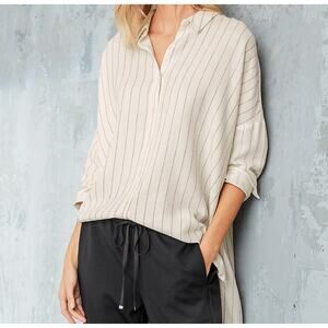 Eileen Fisher Striped Gauze Boxy Lagenlook Button Down Blouse Tunic Womens S/M